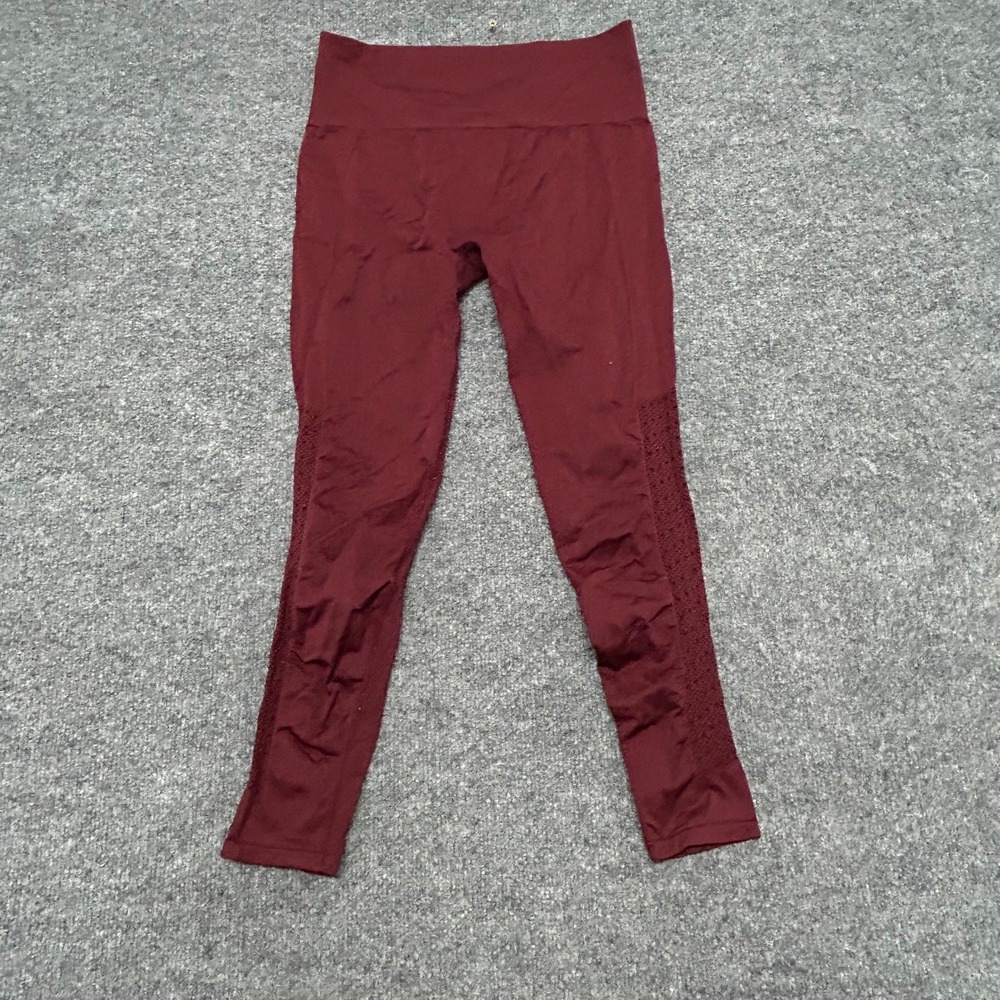 Fabletics Leggings Womens Size M Burgundy Seamless Mesh High Waisted Athletic